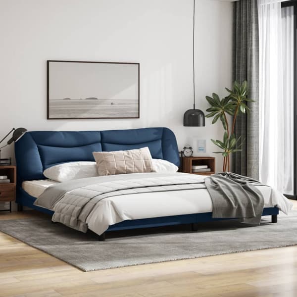 Bed Frame with LED without Mattress "Hvar" Blue 200x200 cm Fabric