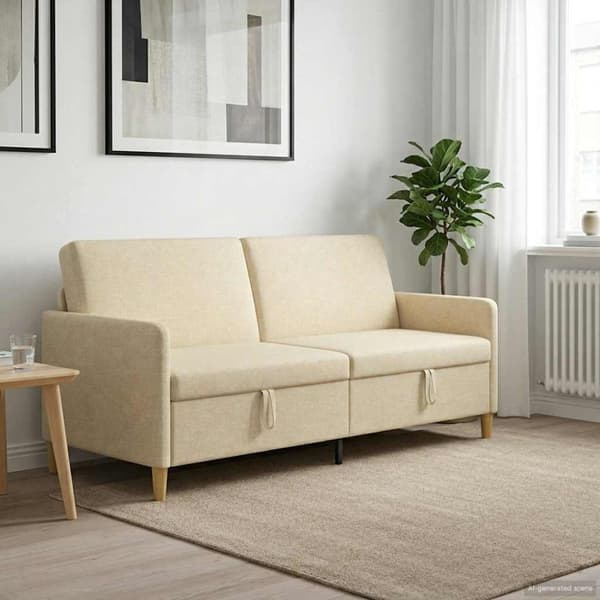 Soffa med förvaring Gräddvit 192 x 78 x 87 cm Polyester