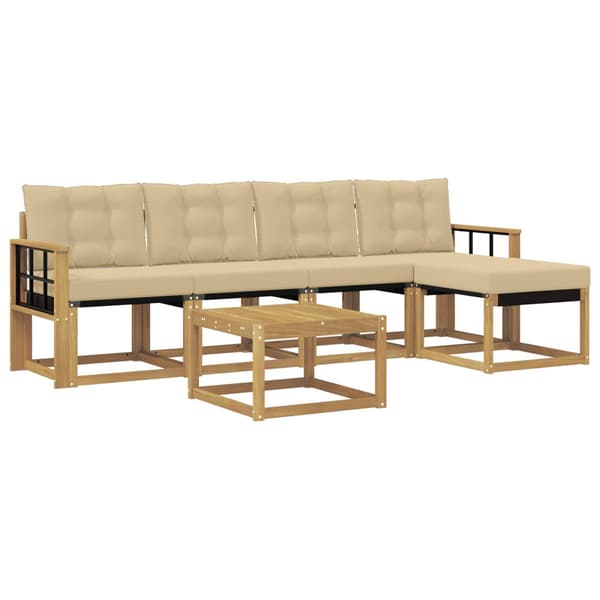 Utomhussoffset med kudde 6 pcs Vit och Beige