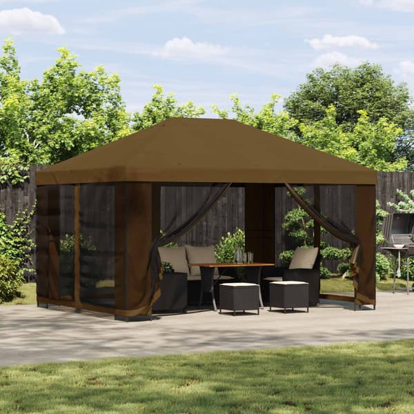 Paviljong 4 × 3 m Taupe Polyester och Stål 190