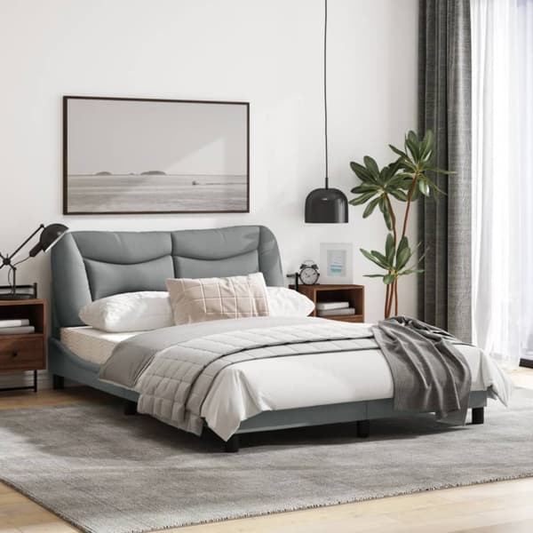 Bed Frame without Mattress "Hvar" Light Grey 140x200 cm Fabric
