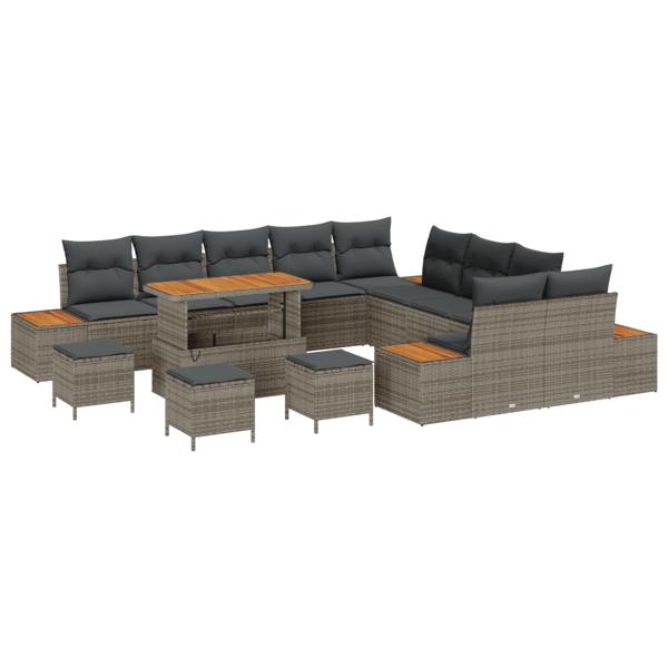 Trädgårdsoffset med kudde med lagring 14 pcs Grå Poly rattan