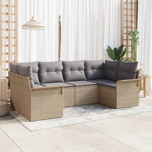 Trädgårdsoffset med lagring 6 pcs Beige Poly rattan