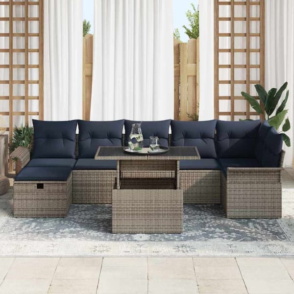 Trädgårdsoffset med kudde med lagring 8 pcs Grå Poly rattan