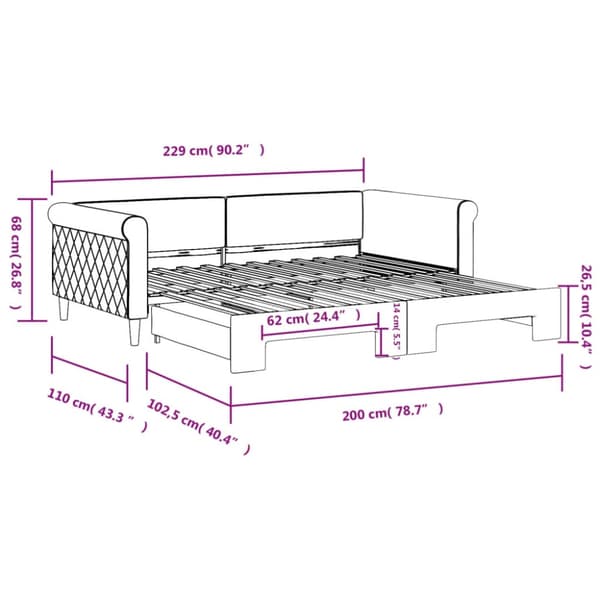 Dagbädd utdragbar ljusgrå 100x200 cm sammet