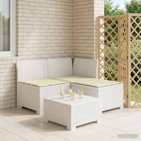 3-sits trädgårdsoffa med kuddar Rattan-look PP Vit