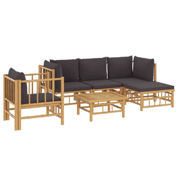 Loungegrupp 6 delar mörkgrå dynor bambu