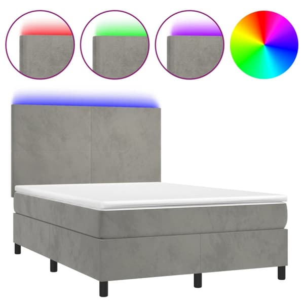 Ramsäng med madrass & LED ljusgrå 140x200 cm sammet