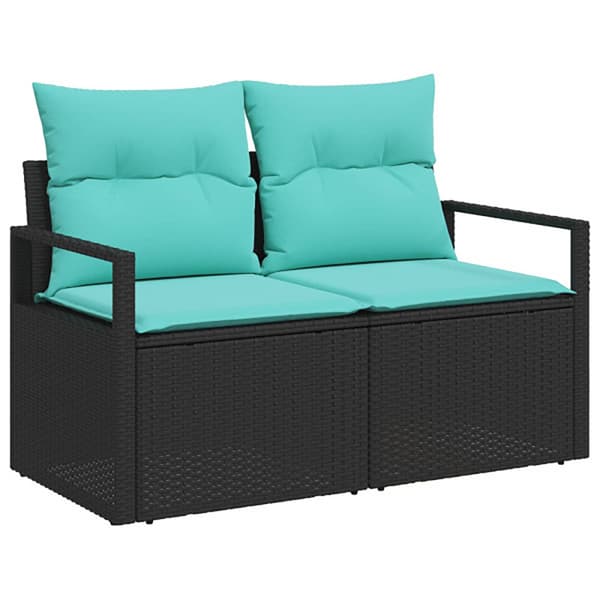 Soffset 5 st Svart och blå Poly Rattan och stål