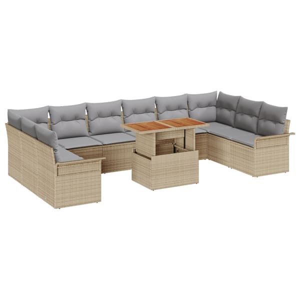 Trädgårdsoffset med lagring 11 pcs Beige Poly rattan