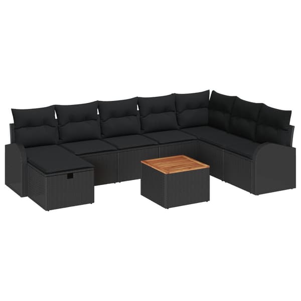 Trädgårdsoffset 9 st Svart Poly rattan