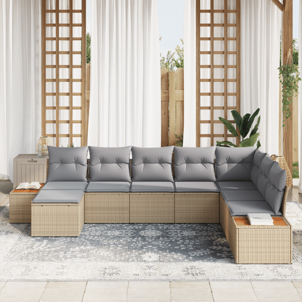 Trädgårdsoffset med kudde 9 pcs Beige och Ljusgrå Polyrattan
