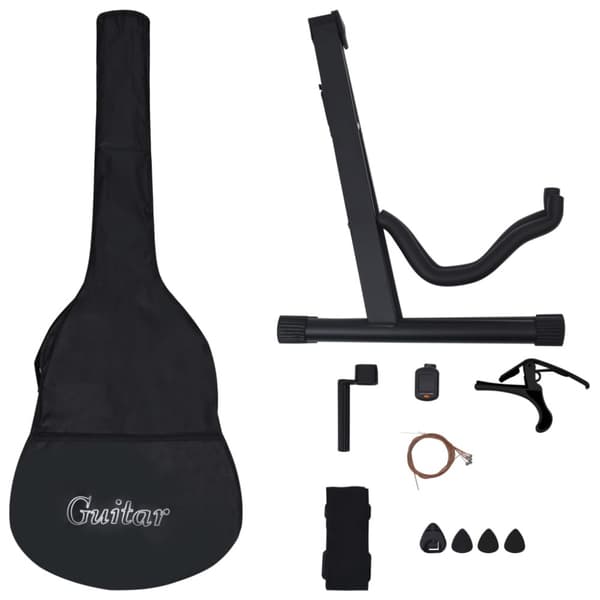 Gitarr 12 delar med 6 strängar western svart 38"