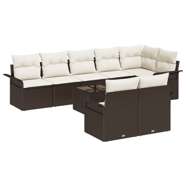 Trädgårdsoffset med kudde 9 pcs Brun Poly rattan