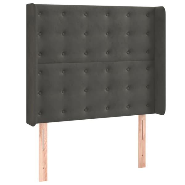 Ramsäng med madrass & LED mörkgrå 90x200 cm sammet