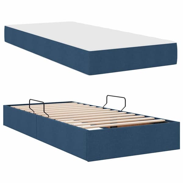 Förvaringssäng med madrass Blå 90 x 200 cm Polyester