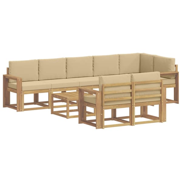 Utomhussoffset med kudde 9 pcs Vit och Beige Polyester