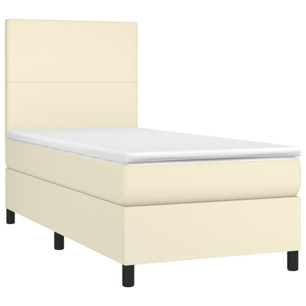 Ramsäng med madrass gräddvit 90x200cm konstläder