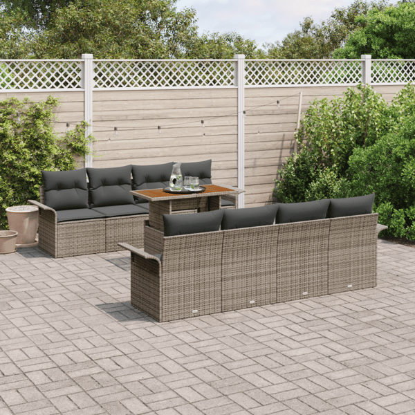 Trädgårdsoffset med lagring 9 pcs Grå Poly rattan