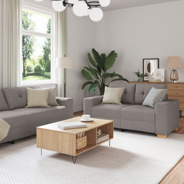 Soffa 2 st Taupe Linnenblandad tyg