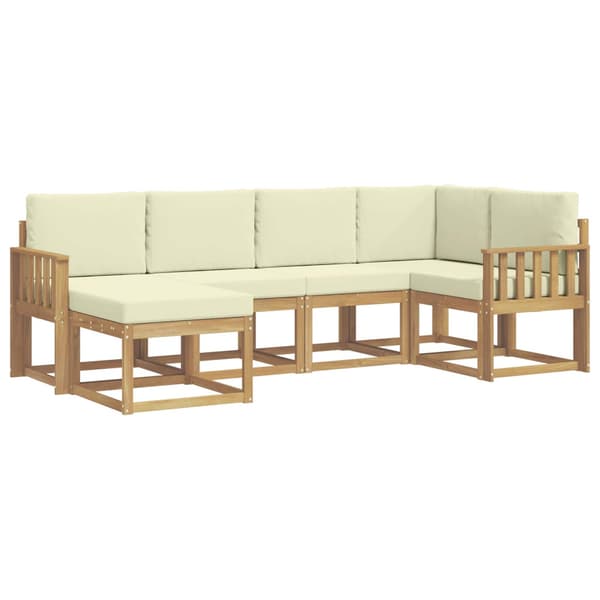 Utomhussoffset med kudde 6 pcs Vit och grädde Polyester