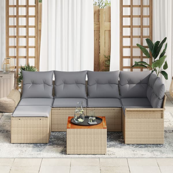 Trädgårdsoffset 7 pcs Beige och Ljusgrå konstrotting
