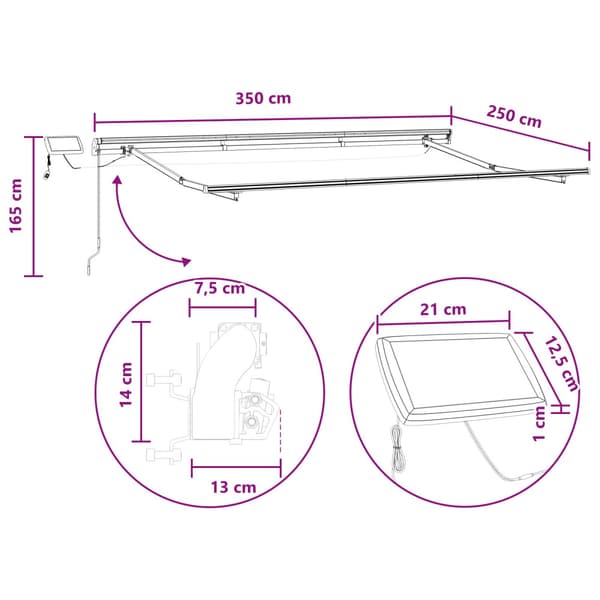 Utfällbar markis Sand 350 x 250 cm Tyger och Stål