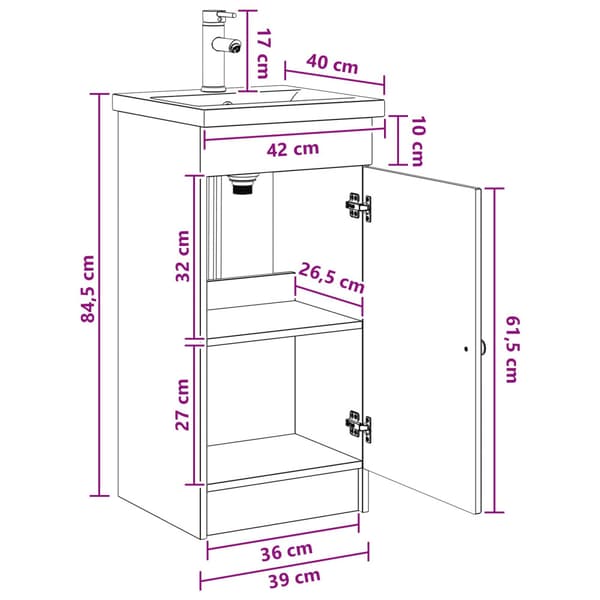 Badrumsspegel med handfat Vit högglans 42 x 40 x 84,5 cm