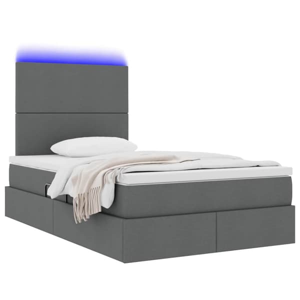 Förvaringssäng med LED med led Mörkgrå 120 x 190 cm Polyester