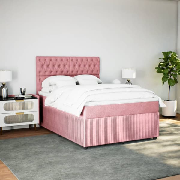 Ramsäng med madrass rosa 160x200 cm sammet