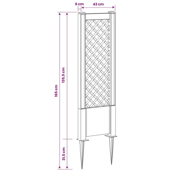 Trellis med spik Vit 43 x 6 x 165 cm PP