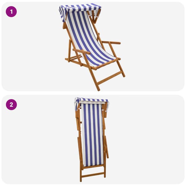 Deck Chair 2 st 3 Position Massiv Eukalyptus Trä Blå och Vit