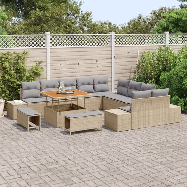 Trädgårdsoffset med kudde 13 pcs Beige konstrotting