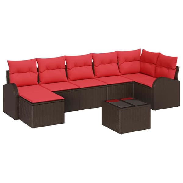 Trädgårdsoffset med kudde 8 pcs Brun Poly Rattan