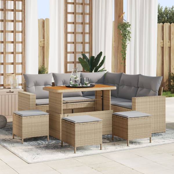 Trädgårdsoffset 9 pcs Beige konstrotting