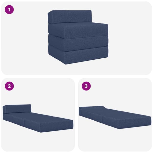 Fällbar Soffbed Blå 200 x 70 x 15 cm Tyg