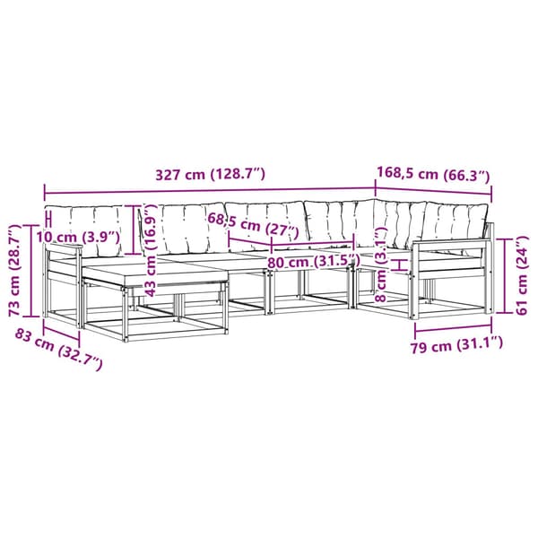 Utomhussoffset med kudde 6 pcs Vit och grädde