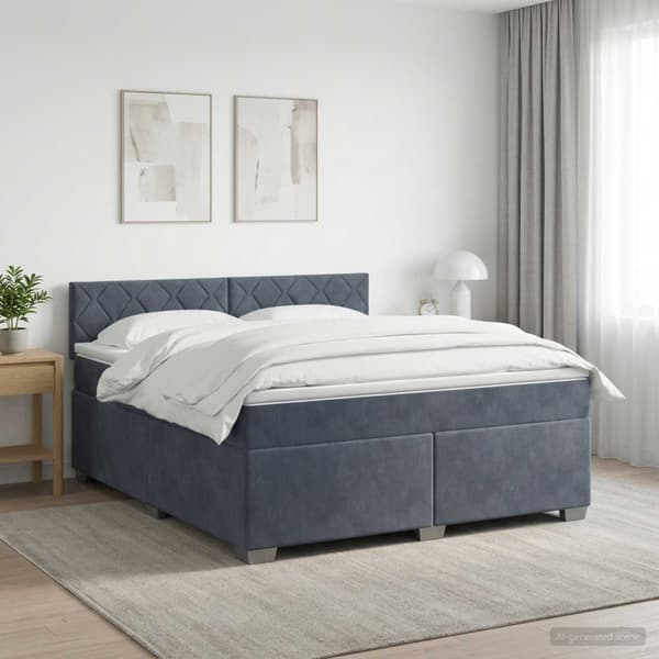 Boxspring säng med madrass och LED Mörkgrå 160 x 200 cm Sammet