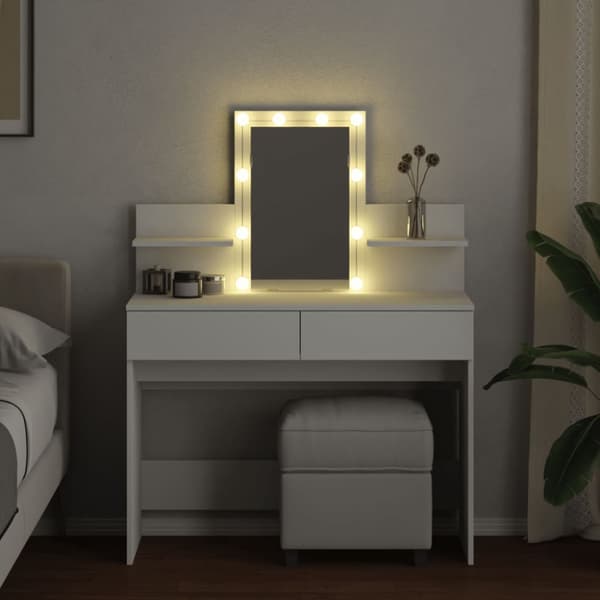 Sminkbord med LED vit 100x40x130 cm