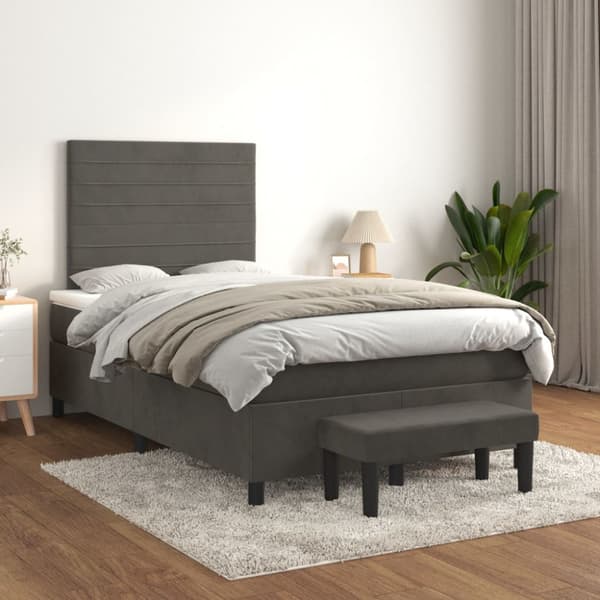 Ramsäng med madrass mörkgrå 120x190 cm sammet