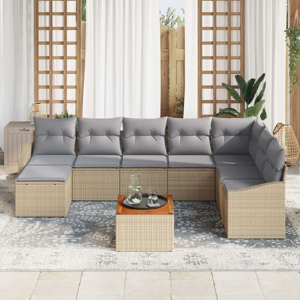 Trädgårdsoffset med kudde 9 pcs Beige konstrotting