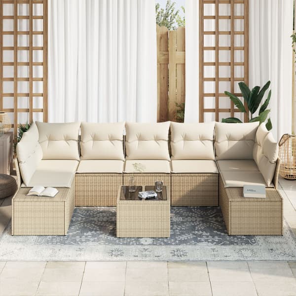 Trädgårdsoffset med kudde 8 pcs Beige konstrotting