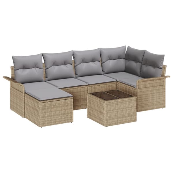 Trädgårdsoffset med kudde med lagring 7 pcs Beige Poly rattan