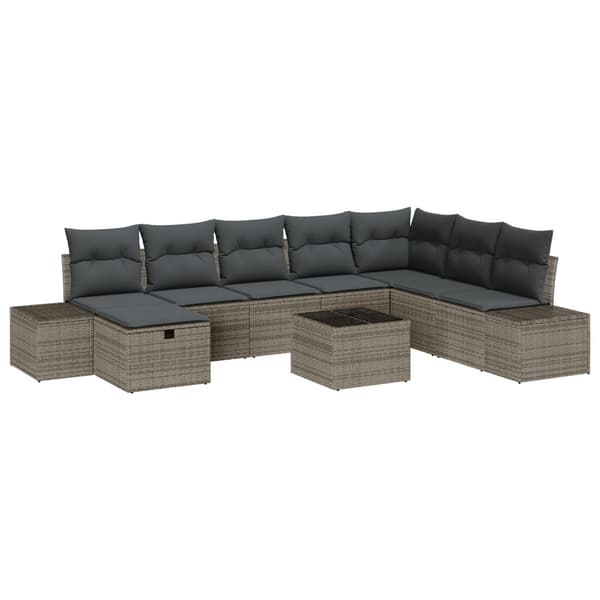 Trädgårdsoffset med kudde 9 pcs Grå Poly rattan