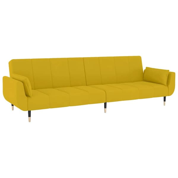 Bäddsoffa 2-sits med två kuddar gul sammet