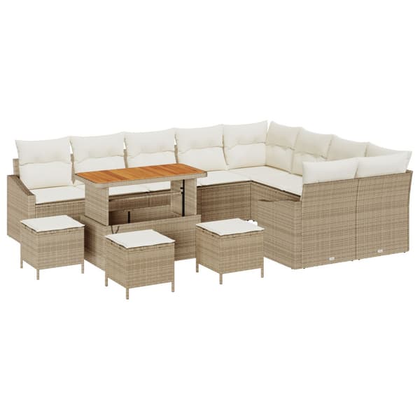 Trädgårdsoffset med kudde med lagring 13 pcs Beige Poly rattan