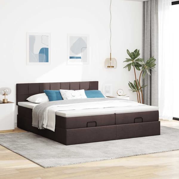 Ottoman sängram med madrasser mörkbrun 180x200 cm tyg