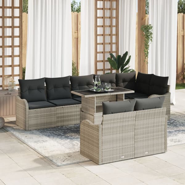 Lounge-set med kudde 9 pcs Ljusgrå Poly rattan