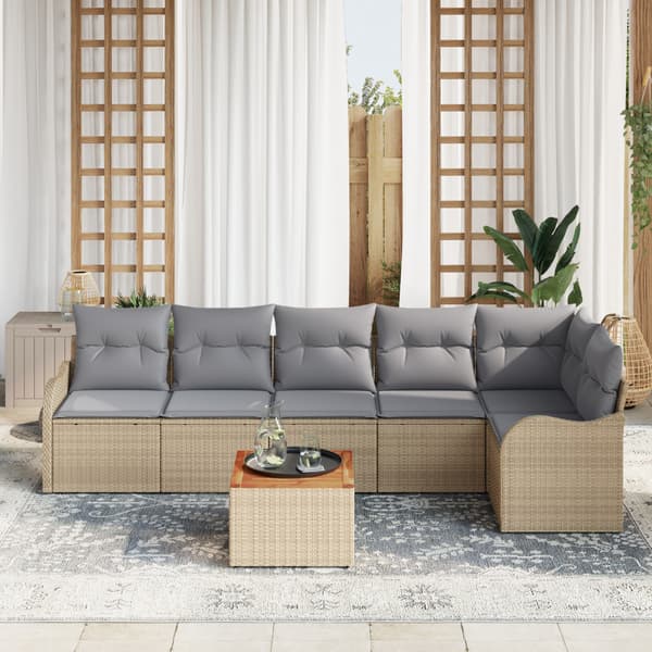 Trädgårdsoffset med kudde 7 pcs Beige konstrotting