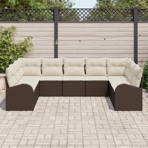 Soffset med kudde 9 pcs Brun Poly Rattan